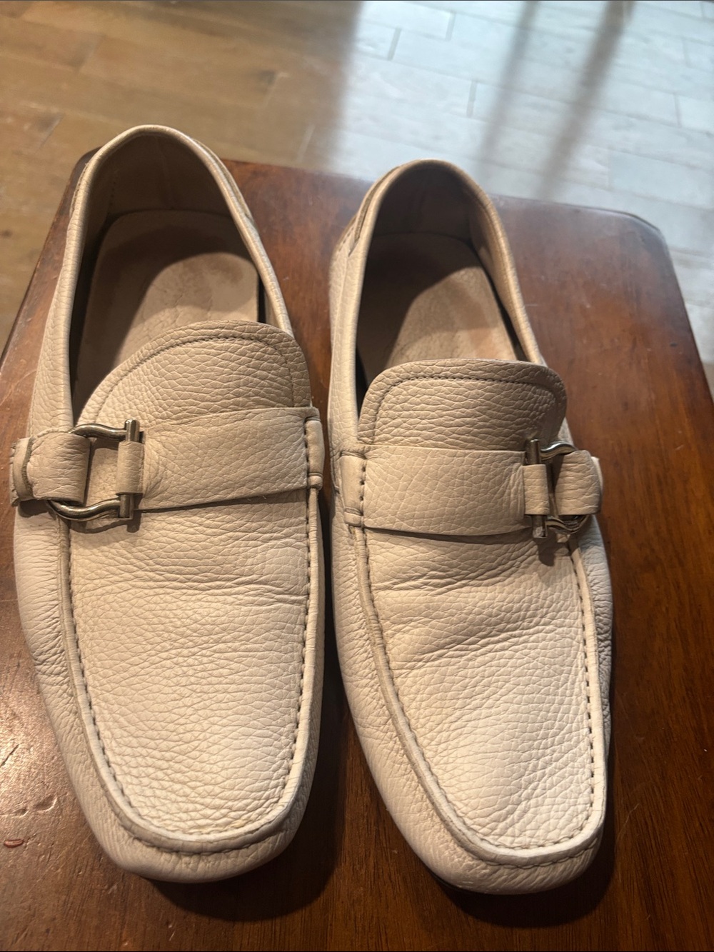 Salvatore Ferragamo Men’s Light Beige Leather Slip-Ons